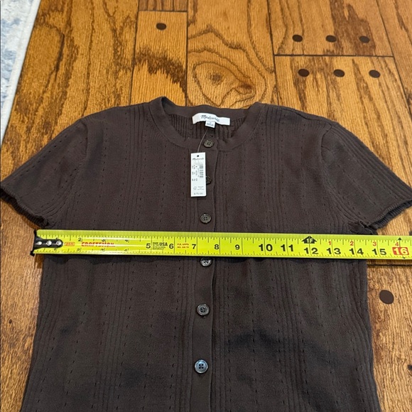 NWT Madewell Cotton-Blend Pointelle Short-Sleeve Cardigan Brown Size Medium - Picture 9 of 10